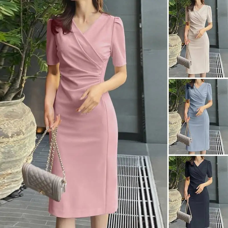 ZANZEA, vestidos de verano para mujer con cuello en V, Vestido informal de fiesta Bodycorn, Vestido de manga corta para mujer, Vestido elegante de trabajo, Vestido ajustado 2025