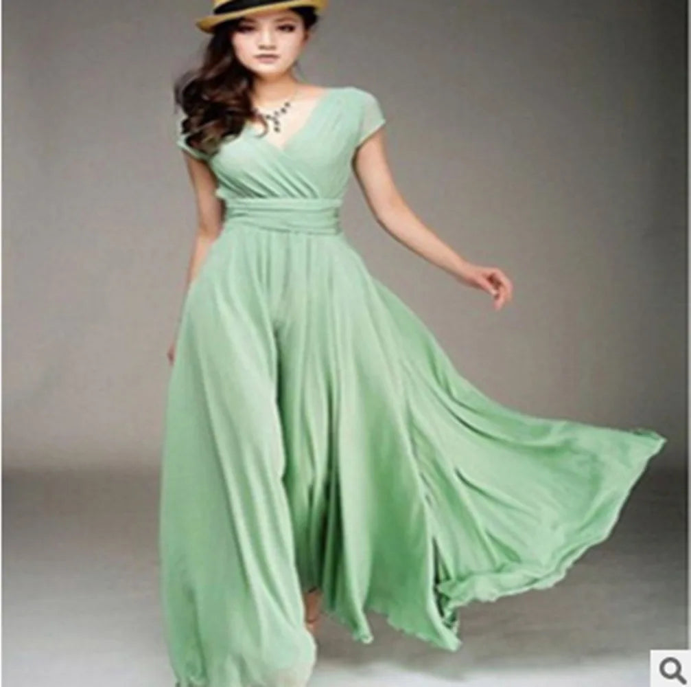 Vestido de noche de gasa de manga corta para mujer, vestido de fiesta femenino, monocromático, bohemio, largo, elegante, nuevo, 2022