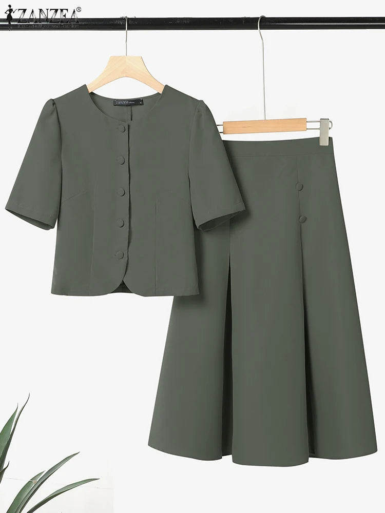 Conjuntos de vestidos informales de estilo japonés coreano, camisas de manga corta para mujer con faldas plisadas, trajes de moda, conjuntos a juego ZANZEA 2025