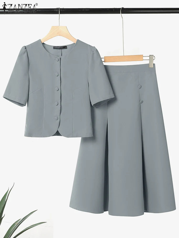 Conjuntos de vestidos informales de estilo japonés coreano, camisas de manga corta para mujer con faldas plisadas, trajes de moda, conjuntos a juego ZANZEA 2025