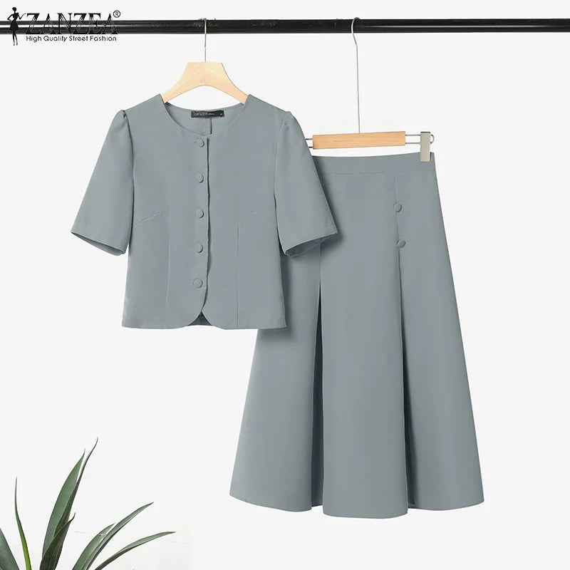 Conjuntos de vestidos informales de estilo japonés coreano, camisas de manga corta para mujer con faldas plisadas, trajes de moda, conjuntos a juego ZANZEA 2025