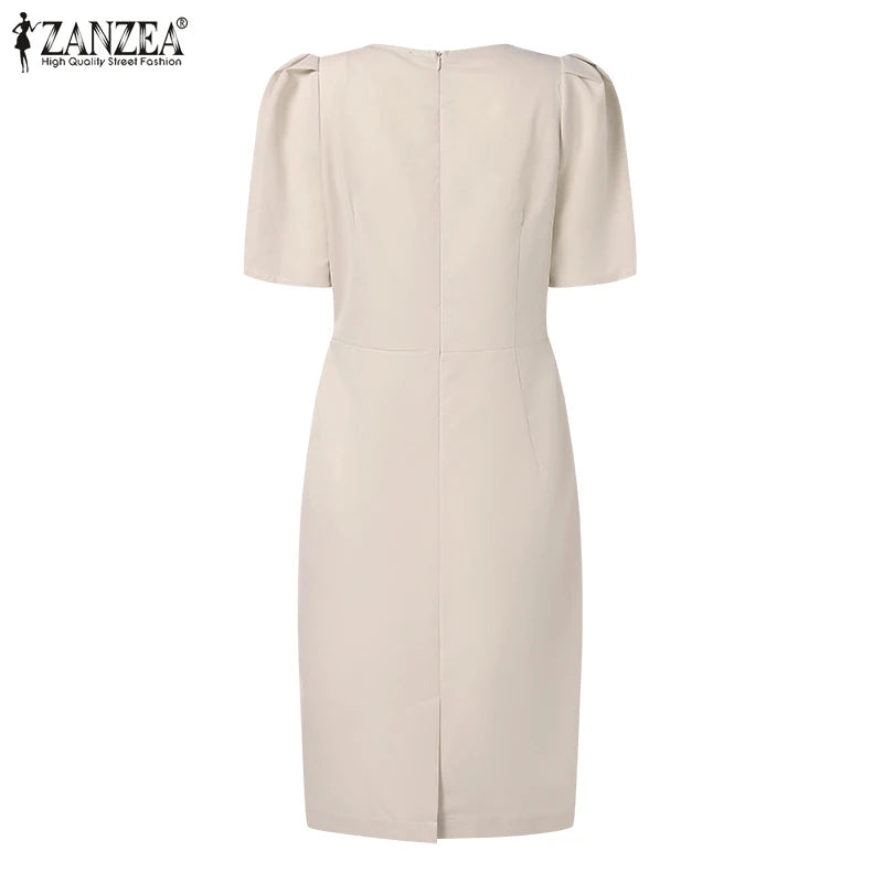 ZANZEA, vestidos de verano para mujer con cuello en V, Vestido informal de fiesta Bodycorn, Vestido de manga corta para mujer, Vestido elegante de trabajo, Vestido ajustado 2025