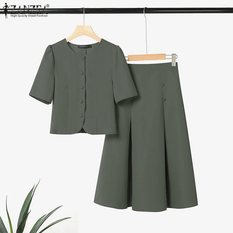 Conjuntos de vestidos informales de estilo japonés coreano, camisas de manga corta para mujer con faldas plisadas, trajes de moda, conjuntos a juego ZANZEA 2025
