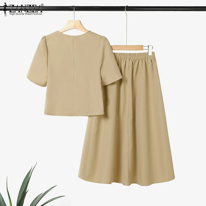 Conjuntos de vestidos informales de estilo japonés coreano, camisas de manga corta para mujer con faldas plisadas, trajes de moda, conjuntos a juego ZANZEA 2025