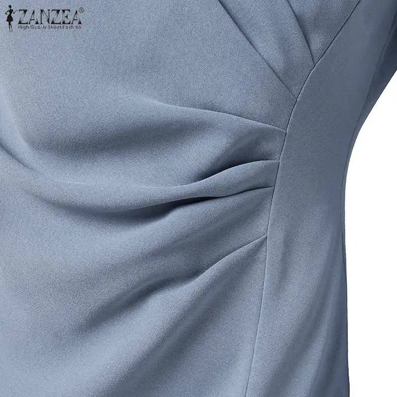 ZANZEA-vestido veraniego a la moda para mujer, vestido Sexy de Color sólido hasta la rodilla, vestido veraniego ajustado, elegante, manga 3/4, cuello en V, Vestidos OL de trabajo 2025