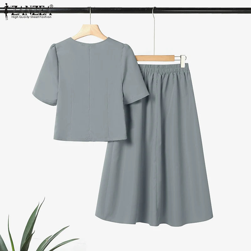 Conjuntos de vestidos informales de estilo japonés coreano, camisas de manga corta para mujer con faldas plisadas, trajes de moda, conjuntos a juego ZANZEA 2025