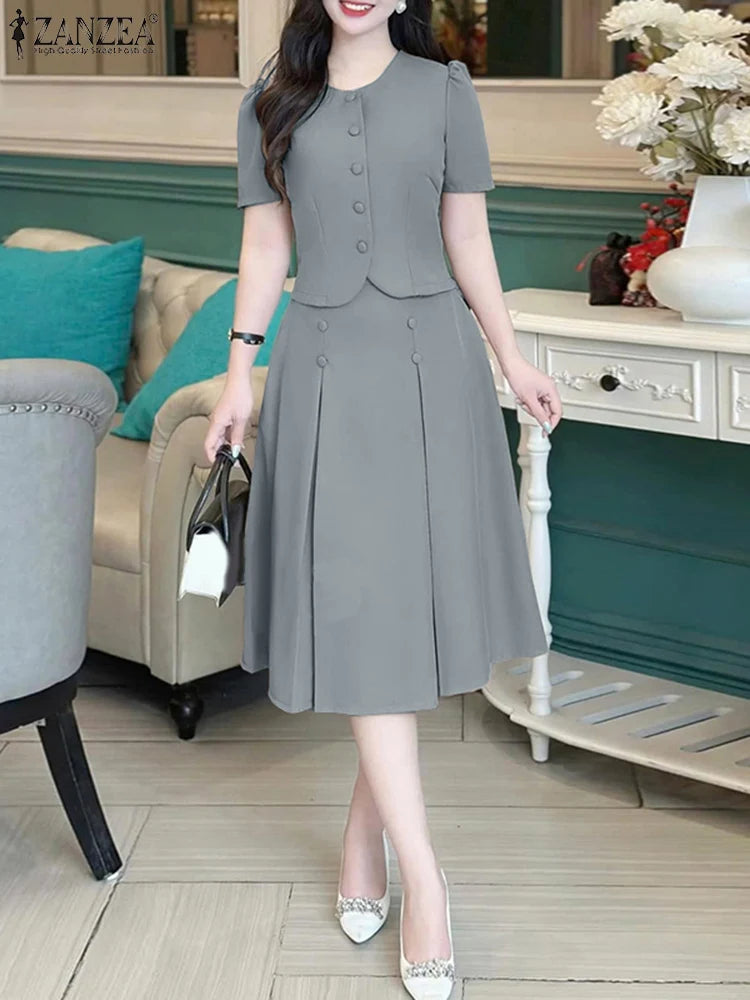 Conjuntos de vestidos informales de estilo japonés coreano, camisas de manga corta para mujer con faldas plisadas, trajes de moda, conjuntos a juego ZANZEA 2025