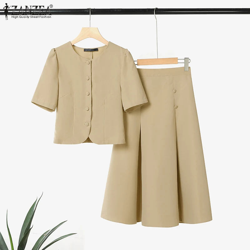 Conjuntos de vestidos informales de estilo japonés coreano, camisas de manga corta para mujer con faldas plisadas, trajes de moda, conjuntos a juego ZANZEA 2025