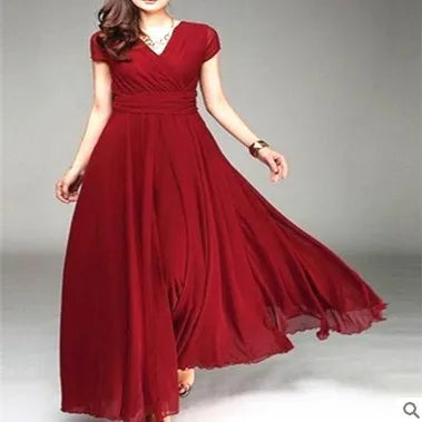 Vestido de noche de gasa de manga corta para mujer, vestido de fiesta femenino, monocromático, bohemio, largo, elegante, nuevo, 2022