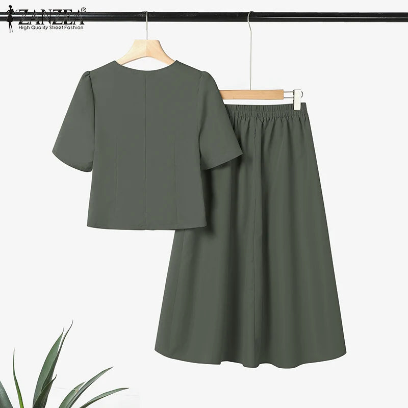 Conjuntos de vestidos informales de estilo japonés coreano, camisas de manga corta para mujer con faldas plisadas, trajes de moda, conjuntos a juego ZANZEA 2025