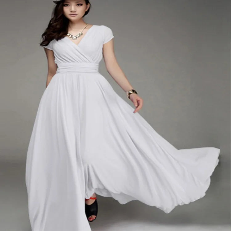 Vestido de noche de gasa de manga corta para mujer, vestido de fiesta femenino, monocromático, bohemio, largo, elegante, nuevo, 2022
