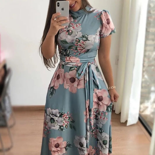 Vestidos ajustados para mujer, vestido informal de manga larga con cuello redondo y estampado de flores, falda larga hasta el suelo, ropa para mujer