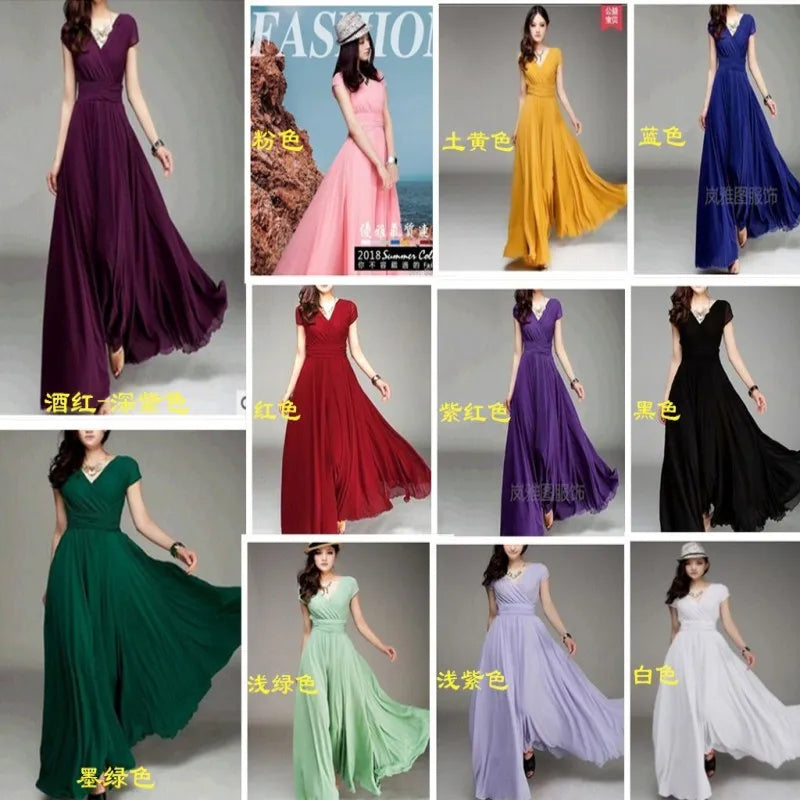 Vestido de noche de gasa de manga corta para mujer, vestido de fiesta femenino, monocromático, bohemio, largo, elegante, nuevo, 2022