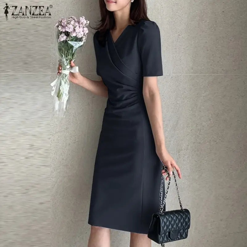 ZANZEA, vestidos de verano para mujer con cuello en V, Vestido informal de fiesta Bodycorn, Vestido de manga corta para mujer, Vestido elegante de trabajo, Vestido ajustado 2025