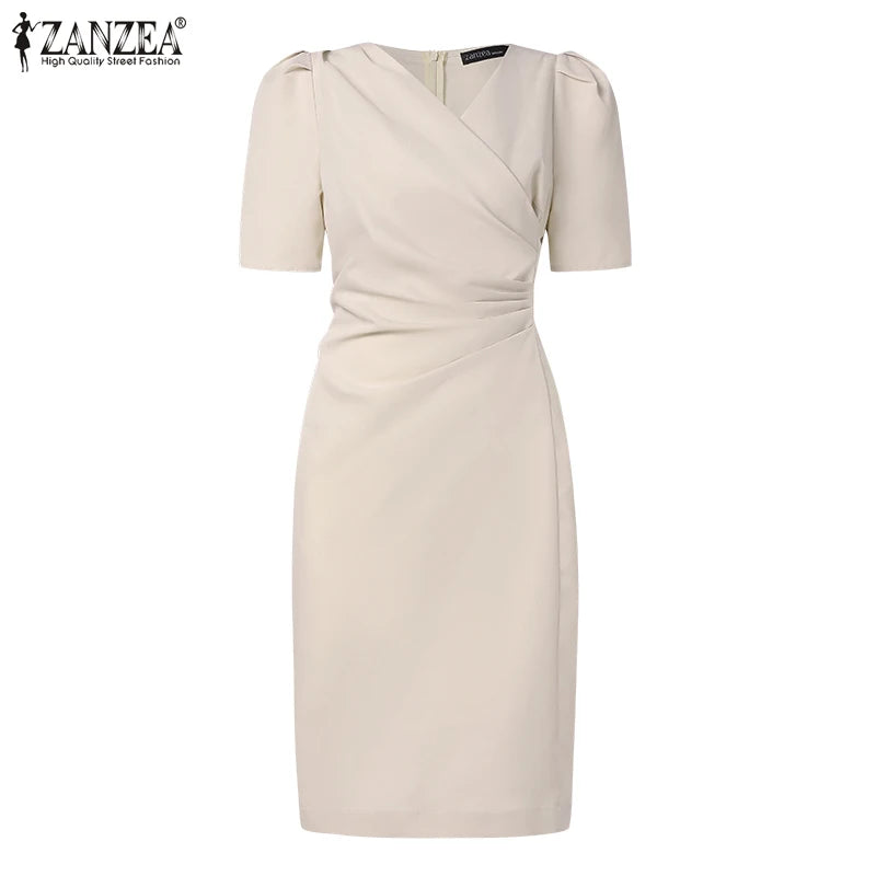 ZANZEA, vestidos de verano para mujer con cuello en V, Vestido informal de fiesta Bodycorn, Vestido de manga corta para mujer, Vestido elegante de trabajo, Vestido ajustado 2025