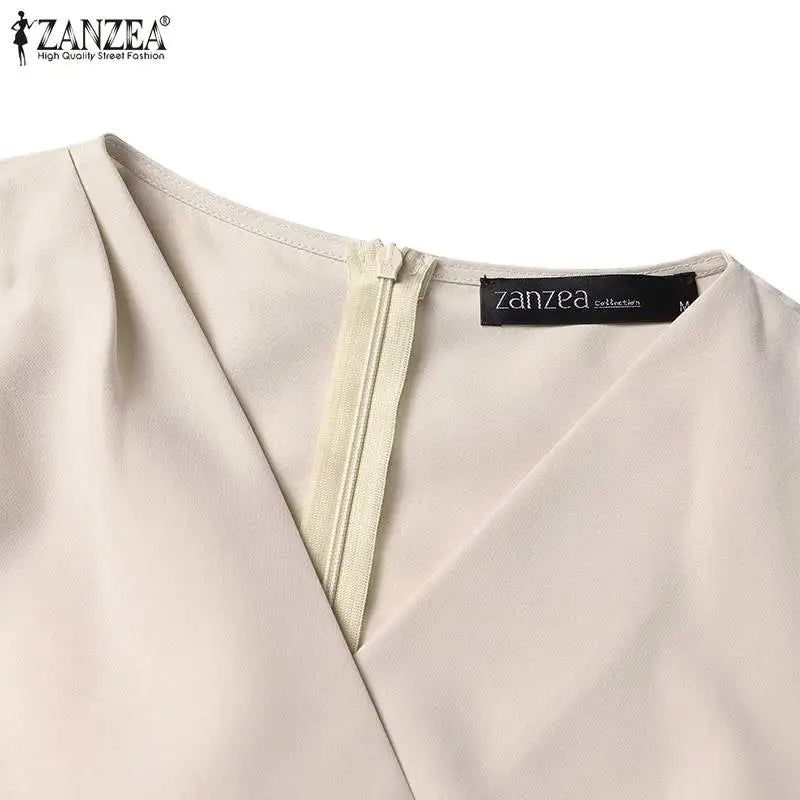 ZANZEA, vestidos de verano para mujer con cuello en V, Vestido informal de fiesta Bodycorn, Vestido de manga corta para mujer, Vestido elegante de trabajo, Vestido ajustado 2025