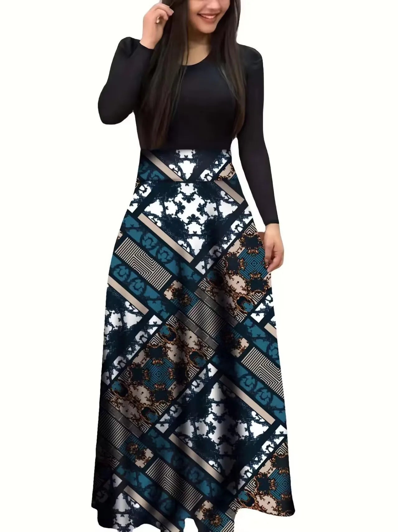 Venta caliente de otoño vestidos a juego de colores de flores europeas y americanas, vestidos largos, ropa de mujer en stock