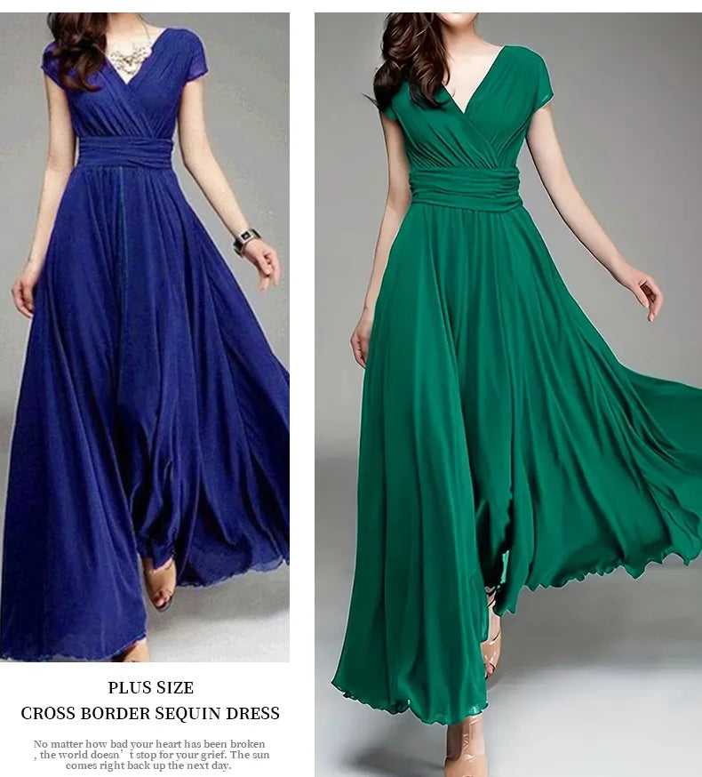 Vestido de noche de gasa de manga corta para mujer, vestido de fiesta femenino, monocromático, bohemio, largo, elegante, nuevo, 2022