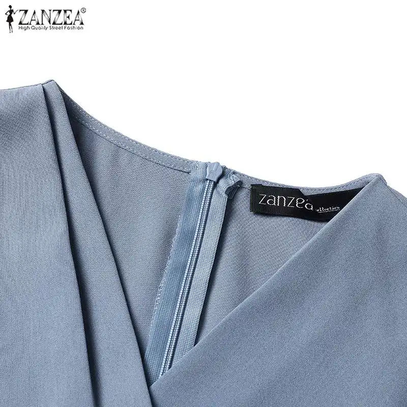 ZANZEA-vestido veraniego a la moda para mujer, vestido Sexy de Color sólido hasta la rodilla, vestido veraniego ajustado, elegante, manga 3/4, cuello en V, Vestidos OL de trabajo 2025