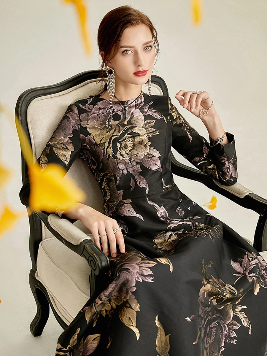 DEVCHATA, vestido largo de lujo para mujer, Maxi vestido Jacquard bohemio Floral, ropa de moda para mujer, vestido de noche de fiesta, Vestidos Vintage