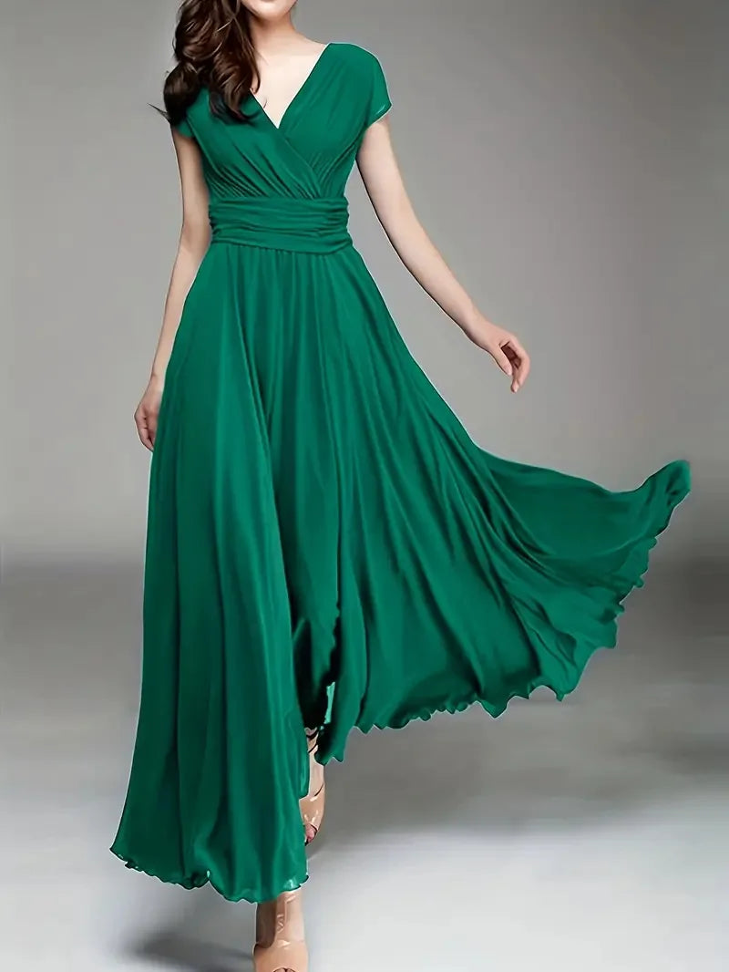 Vestido de noche de gasa de manga corta para mujer, vestido de fiesta femenino, monocromático, bohemio, largo, elegante, nuevo, 2022