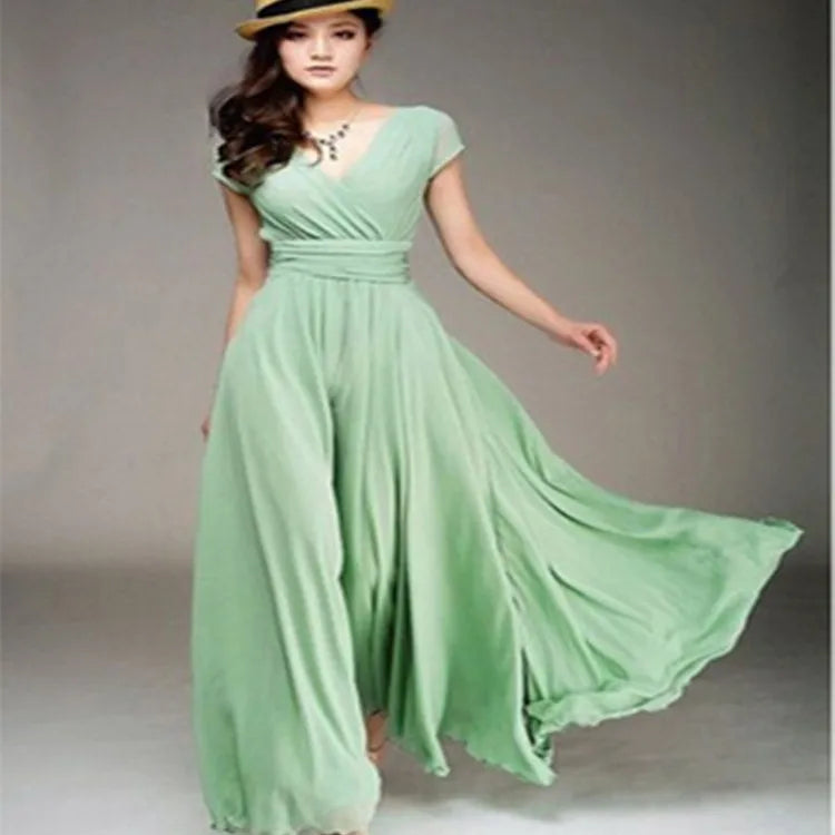 Vestido de noche de gasa de manga corta para mujer, vestido de fiesta femenino, monocromático, bohemio, largo, elegante, nuevo, 2022