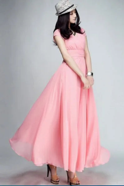 Vestido de noche de gasa de manga corta para mujer, vestido de fiesta femenino, monocromático, bohemio, largo, elegante, nuevo, 2022