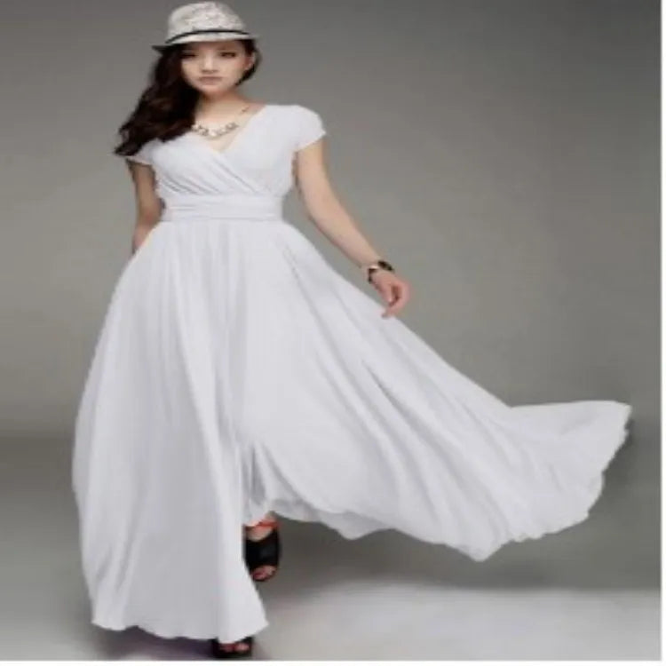 Vestido de noche de gasa de manga corta para mujer, vestido de fiesta femenino, monocromático, bohemio, largo, elegante, nuevo, 2022