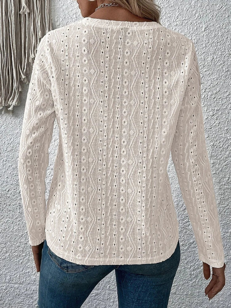 Otoño nuevo sólido camisetas de manga larga de las mujeres O cuello liso hueco Tops 2025 primavera femenina Simple Casual camiseta básica caqui
